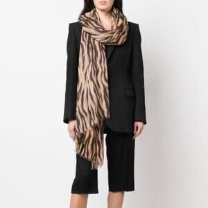 Saint Laurent Scarf Animal Print Striped Brown Modal Cashmere Large Retail $750